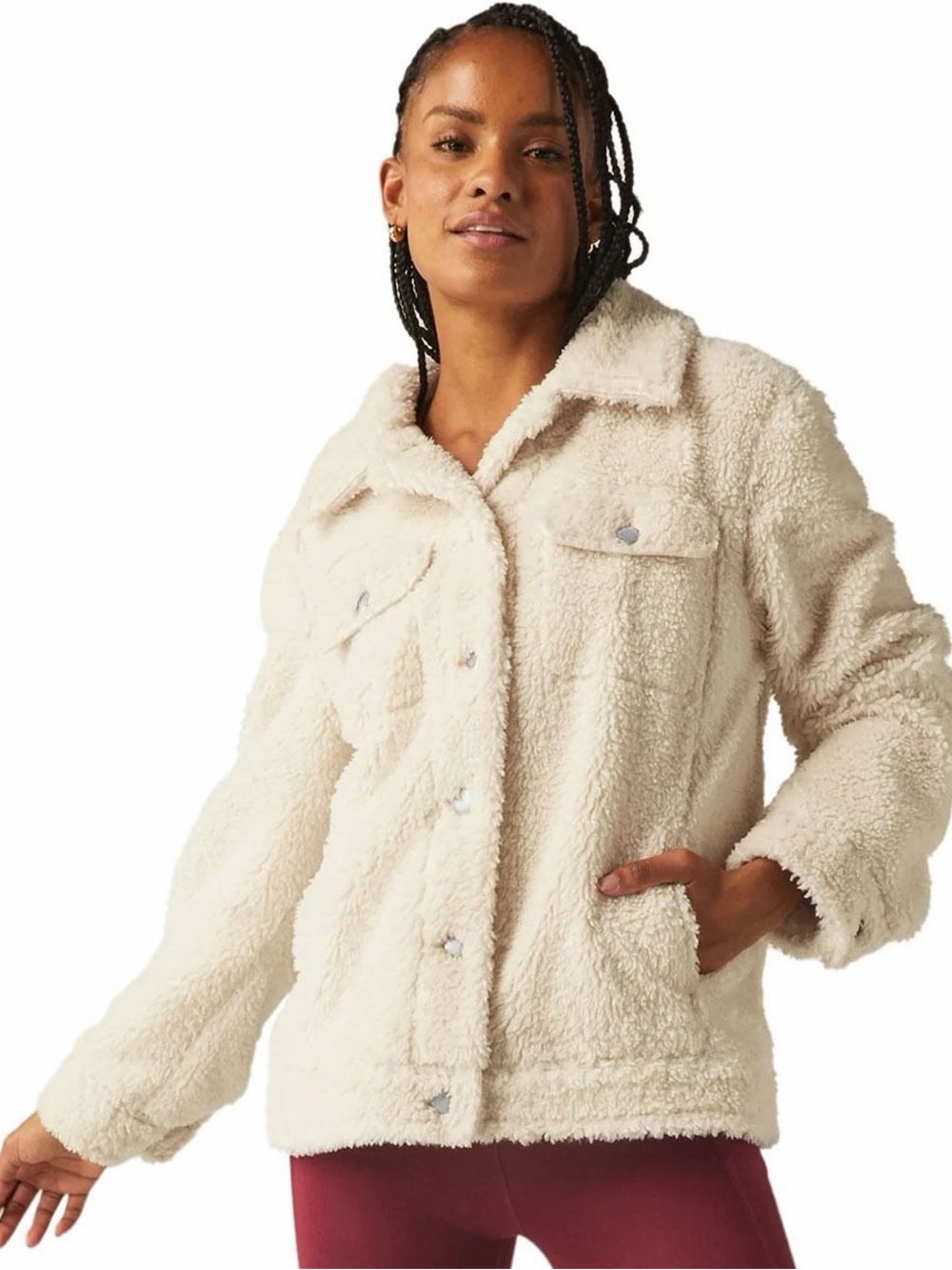 Beyond Yoga Cream Sherpa Button-Front Jacket